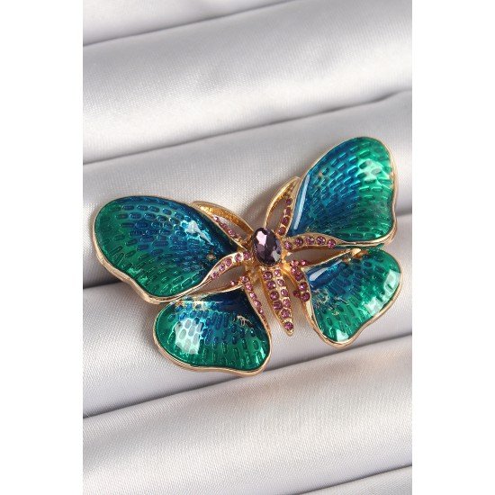 Pirinç Gold Renk Turquaz Model Zirkon Taş Detaylı Kelebek Model Kadın Broş Pirinç Gold Renk Turquaz Model Zirkon Taş Detaylı Kelebek Model Kadın Broş
