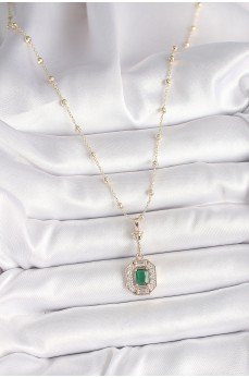 Pirinç Gold Renk Zirkon Taşlı Topçuk Zincir Serenay Model Kadın Kolye