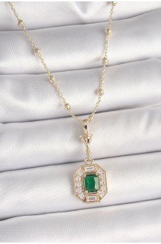 Pirinç Gold Renk Zirkon Taşlı Topçuk Zincir Serenay Model Kadın Kolye