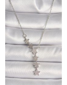 316L Çelik Gümüş Renk Zincir Zirkon Taşlı Yıldız Model Kadın Kolye