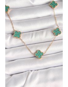316L Çelik Gold Renk Zincir Yeşil Yonca Model Kadın Kolye