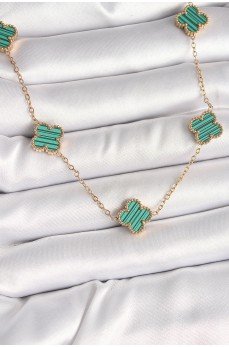 316L Çelik Gold Renk Zincir Yeşil Yonca Model Kadın Kolye
