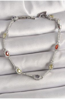 Pirinç Gümüş Renk Renkli Zirkon Taşlı Damla Taş Model Kadın Bileklik Pirinç Gümüş Renk Renkli Zirkon Taşlı Damla Taş Model Kadın Bileklik