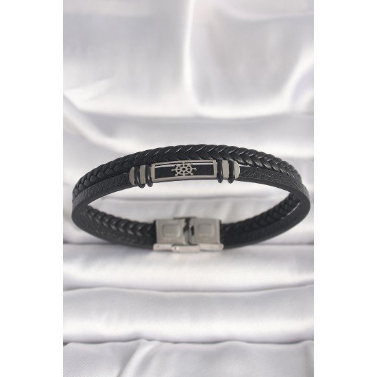 316L Çelik Gümüş Renk Gemi Dümeni Figür Siyah Burgu Deri Kordon Model Erkek Bileklik 316L Çelik Gümüş Renk Gemi Dümeni Figür Siyah Burgu Deri Kordon Model Erkek Bileklik