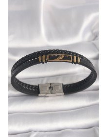 316L Çelik Gold Renk Kanat Aksesuarlı Siyah Burgu Model Deri Kordon Erkek Bileklik