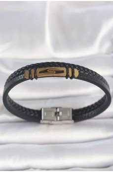 316L Çelik Gold Renk Aksesuarlı Çift Sıra Siyah Burgu Desenli Deri Kordon Erkek Bileklik 316L Çelik Gold Renk Aksesuarlı Çift Sıra Siyah Burgu Desenli Deri Kordon Erkek Bileklik