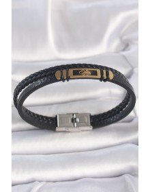 316L Çelik Gold Renk Örümcek Figür Çift Sıra Burgu Desenli Deri Kordon Erkek Bileklik