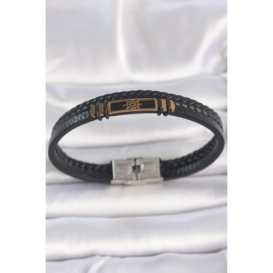 316L Çelik Gold Renk Gemi Dümeni Aksesuarlı Çift Sıra Burgu Desenli Deri Kordon Erkek Bileklik 316L Çelik Gold Renk Gemi Dümeni Aksesuarlı Çift Sıra Burgu Desenli Deri Kordon Erkek Bileklik