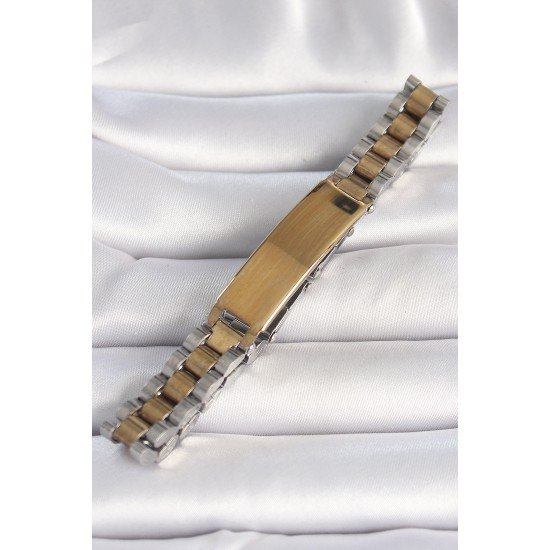 316L Çelik Gold Gümüş Renk Zincir Künye Model Erkek Bileklik