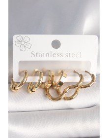 316L Çelik Gold Renk Kalp Halka Model Kadın Küpe Seti