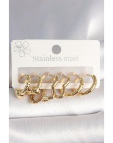 316L Çelik Gold Renk Yıldız Halka Model Kadın Küpe Seti