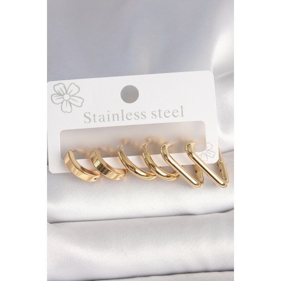 316L Çelik Gold Renk Üçgen Halka Model Kadın Küpe Seti