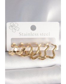 316L Çelik Gold Renk Yıldız Halka Model Kadın Küpe Seti