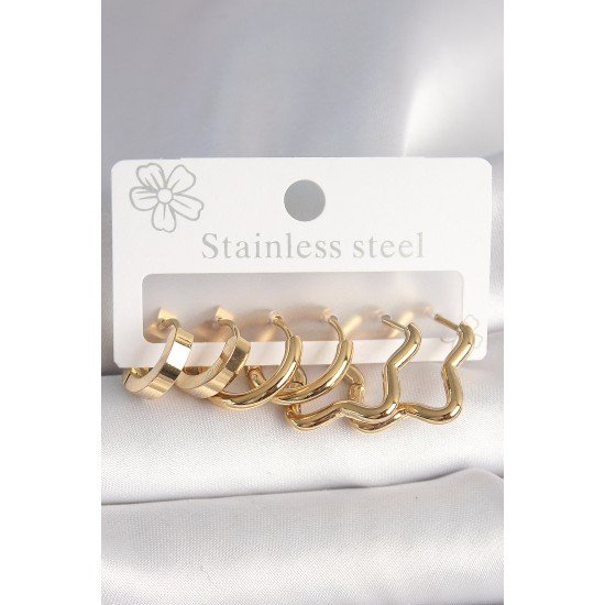 316L Çelik Gold Renk Yıldız Halka Model Kadın Küpe Seti