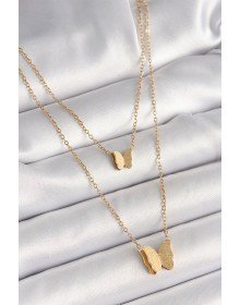 316L Çelik Gold Renk 2'Li Simli Kelebek Model Kadın Kolye