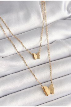 316L Çelik Gold Renk 2'Li Simli Kelebek Model Kadın Kolye