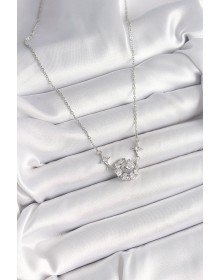 316L Çelik Gümüş Renk Zirkon Taşlı Hilal Kalp Model Kadın Kolye