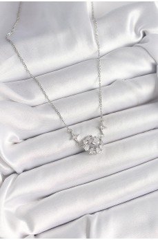 316L Çelik Gümüş Renk Zirkon Taşlı Hilal Kalp Model Kadın Kolye