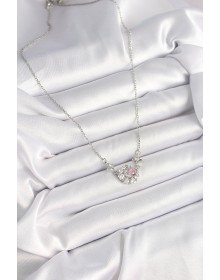 316L Çelik Gümüş Renk Zirkon Taşlı Hilal Pembe Kalp Model Kadın Kolye