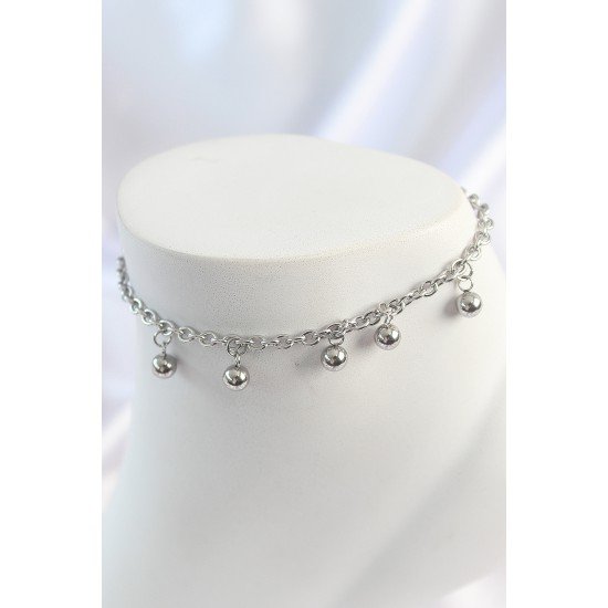 316L Çelik Gümüş Renk Sallantı Topçuk Zincir Model Kadın Halhal