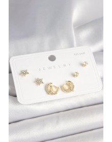 925 Ayar Gümüş Çivi Zirkon Taşlı Hilal Yıldız Model Kadın Küpe Seti