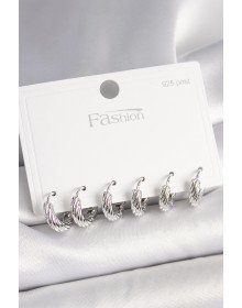 925 Ayar Gümüş Çivi Pirinç Gümüş Renk İşlemeli Halka Model Kadın Küpe Seti