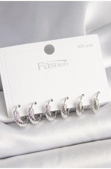 925 Ayar Gümüş Çivi Pirinç Gümüş Renk İşlemeli Halka Model Kadın Küpe Seti