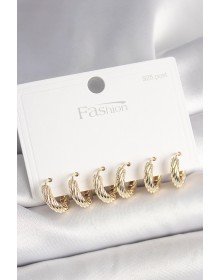 925 Ayar Gümüş Çivi Pirinç Gold Renk İşlemeli Halka Model Kadın Küpe Seti