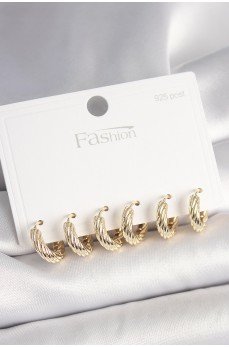 925 Ayar Gümüş Çivi Pirinç Gold Renk İşlemeli Halka Model Kadın Küpe Seti