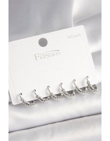 925 Ayar Gümüş Çivi Pirinç Gümüş Renk Kalp İşlemeli Halka Model Kadın Küpe Seti