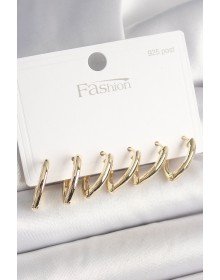 925 Ayar Gümüş Çivi Pirinç Gold Renk Üçgen Model Kadın Küpe Seti