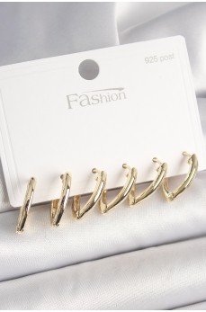 925 Ayar Gümüş Çivi Pirinç Gold Renk Üçgen Model Kadın Küpe Seti