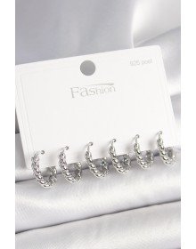 925 Ayar Gümüş Çivi Pirinç Gümüş Renk Sarmal Halka Model Kadın Küpe Seti