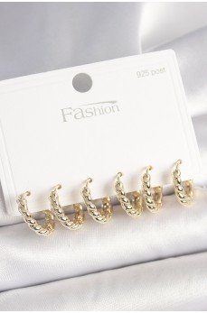 925 Ayar Gümüş Çivi Pirinç Gold Renk Sarmal Halka Model Kadın Küpe Seti