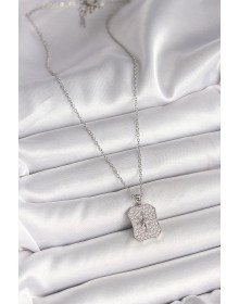 316L Çelik Gümüş Renk Zincir Zirkon Taşlı Kutup Yıldız İşlemeli Madalyon Model Kadın Kolye