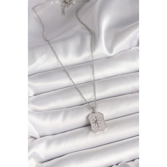 316L Çelik Gümüş Renk Zincir Zirkon Taşlı Kutup Yıldız İşlemeli Madalyon Model Kadın Kolye