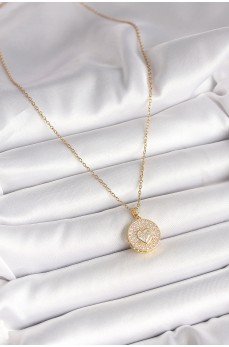 316L Çelik Gold Renk Zincir Madalyon Zirkon Taşlı Kalp Model Kadın Kolye