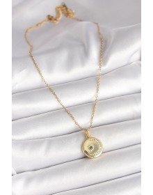 316L Çelik Gold Renk Zincir Zirkon Taş İşlemeli Hilal Yıldız İşlemeli Madalyon Model Kadın Kolye