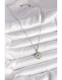 316L Çelik Gümüş Renk Zincir Madalyon Zirkon Taşlı İşlemeli Hilal Yıldız Model Kadın Kolye