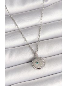 316L Çelik Gümüş Renk Zincir Madalyon Zirkon Taşlı İşlemeli Hilal Yıldız Model Kadın Kolye