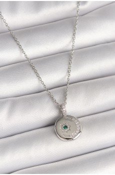 316L Çelik Gümüş Renk Zincir Madalyon Zirkon Taşlı İşlemeli Hilal Yıldız Model Kadın Kolye