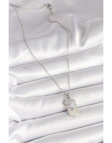316L Çelik Gümüş Renk Zincir Zirkon Taşlı Yonca Model Kadın Kolye