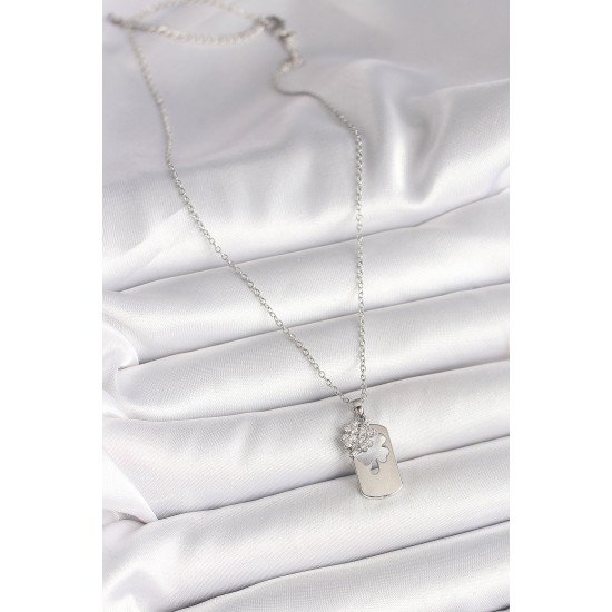 316L Çelik Gümüş Renk Zincir Zirkon Taşlı Yonca Model Kadın Kolye 316L Çelik Gümüş Renk Zincir Zirkon Taşlı Yonca Model Kadın Kolye