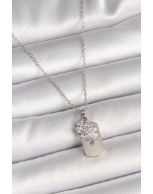 316L Çelik Gümüş Renk Zincir Zirkon Taşlı Yonca Model Kadın Kolye