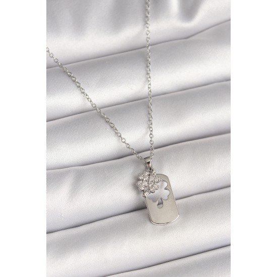 316L Çelik Gümüş Renk Zincir Zirkon Taşlı Yonca Model Kadın Kolye 316L Çelik Gümüş Renk Zincir Zirkon Taşlı Yonca Model Kadın Kolye