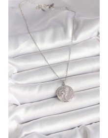 316L Çelik Gümüş Renk Zincir Zirkon Taşlı Ay Güneş İşlemeli Madalyon Model Kadın Kolye