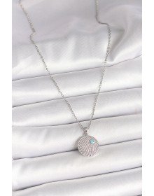 316L Çelik Gümüş Renk Zincir Zirkon Taşlı Mavi Taş Detaylı Madalyon Model Kadın Kolye