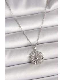 316L Çelik Gümüş Renk Zincir Zirkon Taşlı Güneş Model Kadın Kolye
