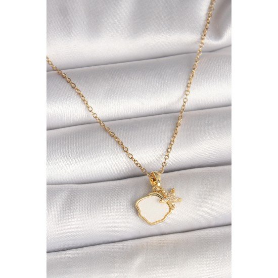 316L Çelik Gold Renk Zincir Sallantı Beyaz Mineli Deniz Kabuğu Zirkon Taşlı Deniz Yıldızı Figür Kadın Kolye 316L Çelik Gold Renk Zincir Sallantı Beyaz Mineli Deniz Kabuğu Zirkon Taşlı Deniz Yıldızı Figür Kadın Kolye