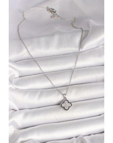 316L Çelik Gümüş Renk Zincir Zirkon Taşlı Yonca Model Kadın Kolye
